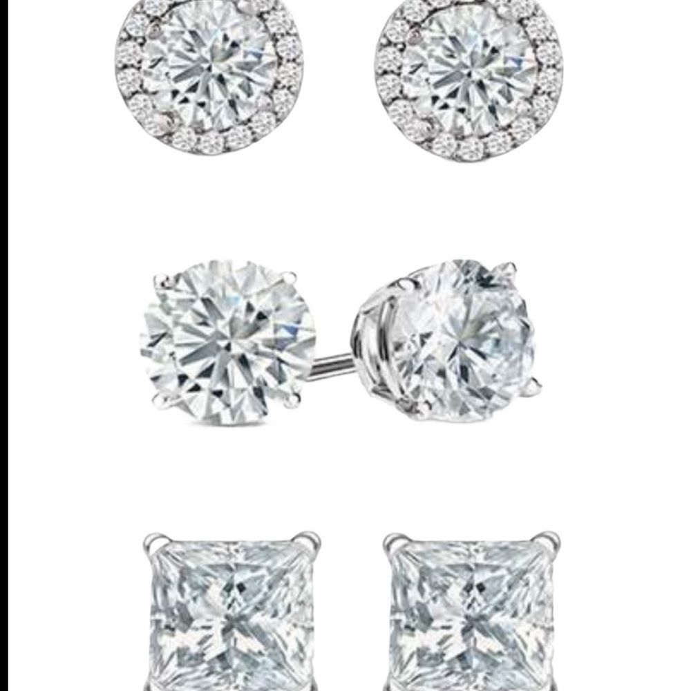 New Swarovski Set of 3 Sterling Silver Stud Earrings - Picture 3 of 3